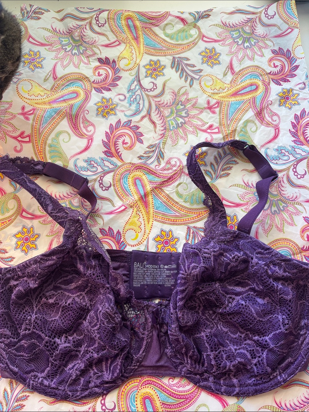 Bali Deep Purple Lace Underwire Bra 34DD
